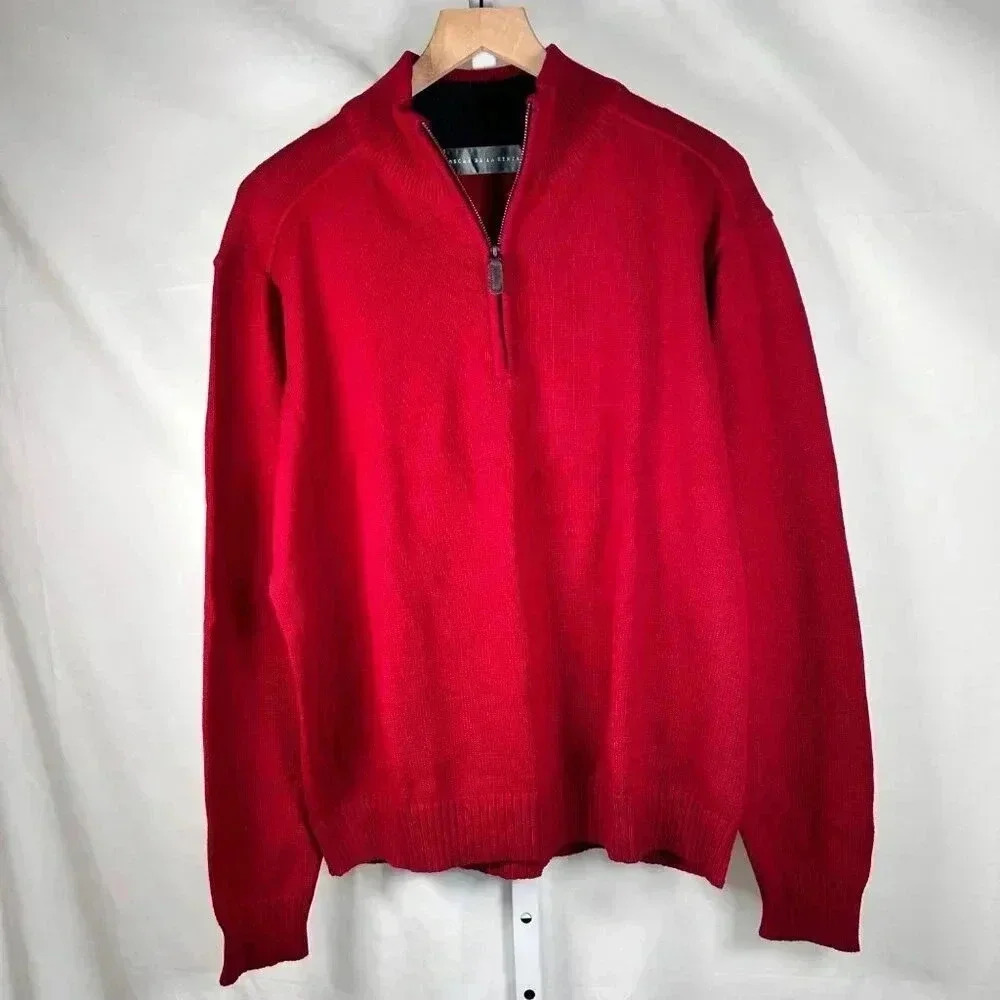 Oscar De La Renta Size XXL 1/4 Zip Sweater Cotton Mock Neck Red Office